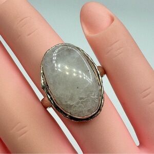 Gray Quartz Cabochon Statement Ring Size 7.5